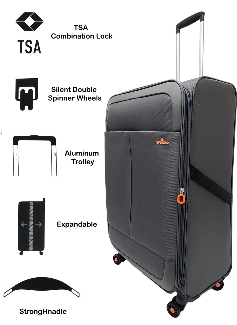 Track Soft Shell Trolley Luggage Set 3 Expandable Lightweight Suitcases With 4 Wheels  - Image 2