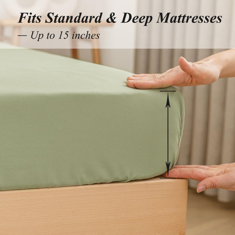 ALYVIA SPRING Twin Fitted Sheet Only - Premium 1800 Super Soft & Cozy Microfiber, Wrinkle, Fade, Shrinkage Resistant Deep Pocket Twin Size Fitted Bottom Sheet, Sage - Image 3
