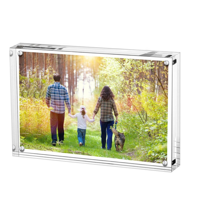 Boxalls Acrylic Photo Frame 9 x 13 cm (3.5 x 5 inch), Double Sided Picture Frame with Magnetic, Clear Frameless Desktop Photo Block - Image 1