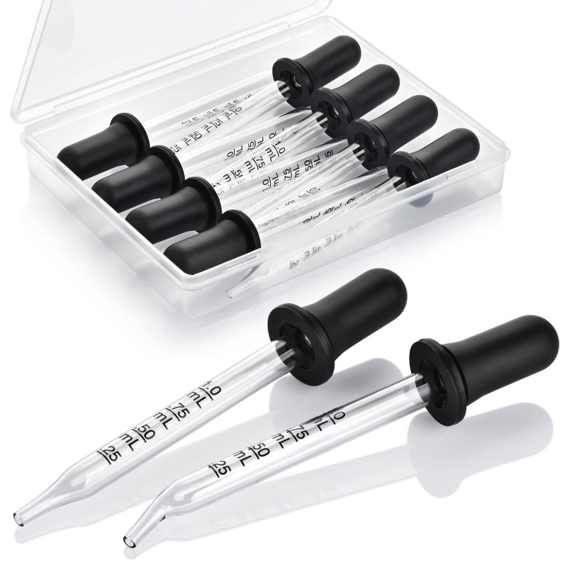 Herain 8 Pack Glass Pipette Dropper, Ear and Eye Dropper Bent & Straight Tips, 1 ml Droppers for Essential Oils, Lab, Health Care, Crafts, Measuring and Transferring a Variety of Liquids - Image 1