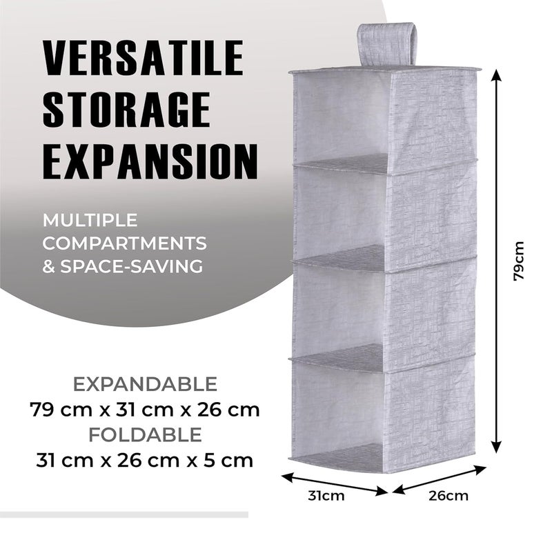 Kuber Industries Kuber Industries 4 Shelf Foldable Storage Rack | Clothes Hanging Organizer | Shoe Storage Organizer | Closet Organizer with Velcro | Shoe Rack with Jute Printed | Gray  - Image 2