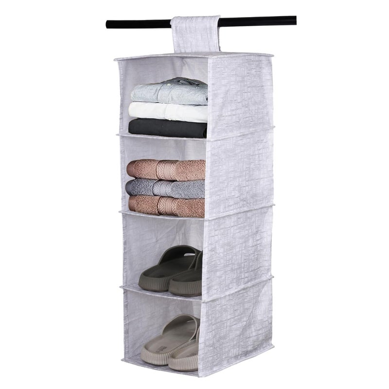 Kuber Industries Kuber Industries 4 Shelf Foldable Storage Rack | Clothes Hanging Organizer | Shoe Storage Organizer | Closet Organizer with Velcro | Shoe Rack with Jute Printed | Gray  - Image 1