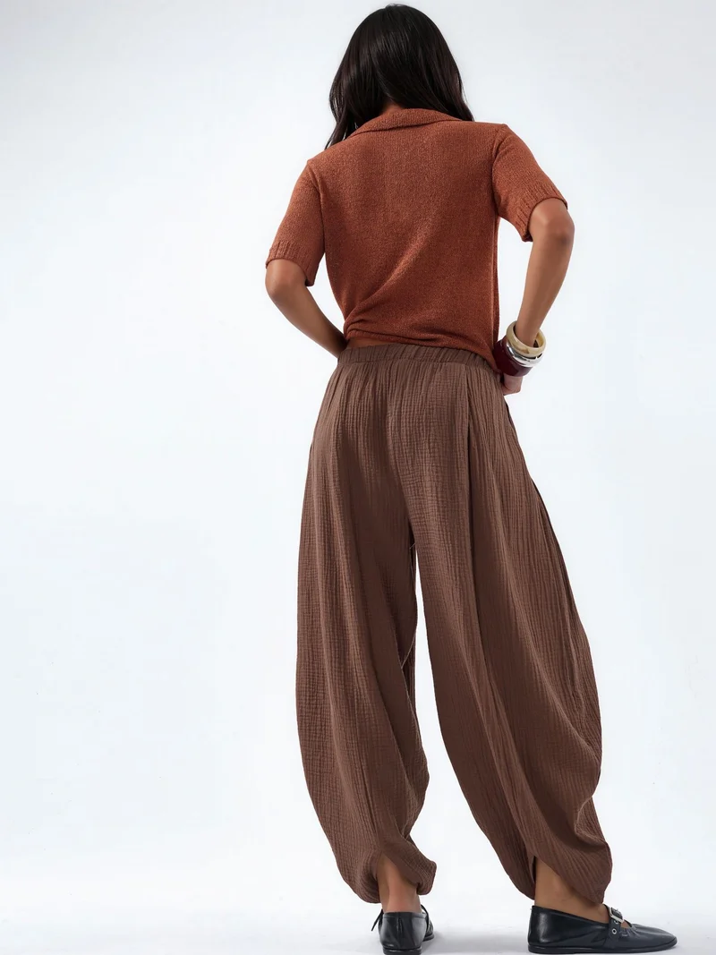 بوسيم BUSEM Wide Leg Elastic Waist Trousers