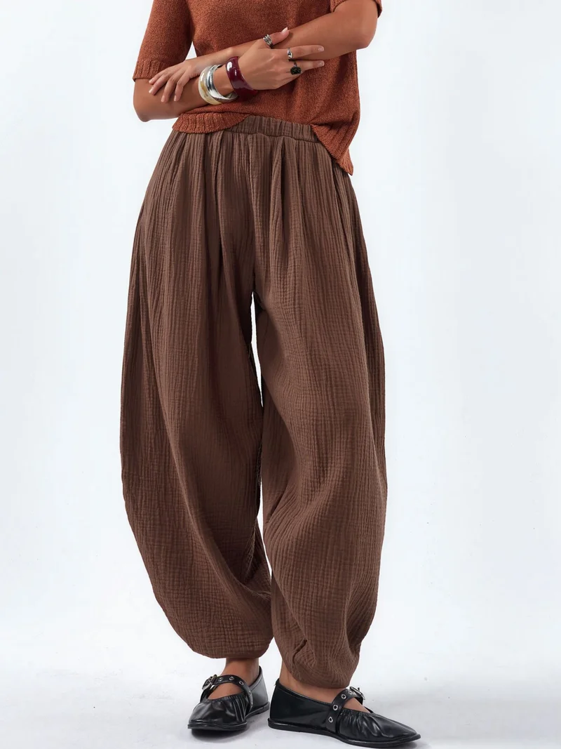 بوسيم BUSEM Wide Leg Elastic Waist Trousers
