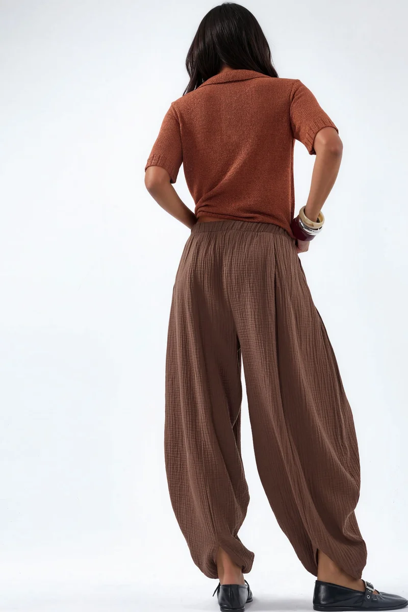 بوسيم BUSEM Wide Leg Elastic Waist Trousers