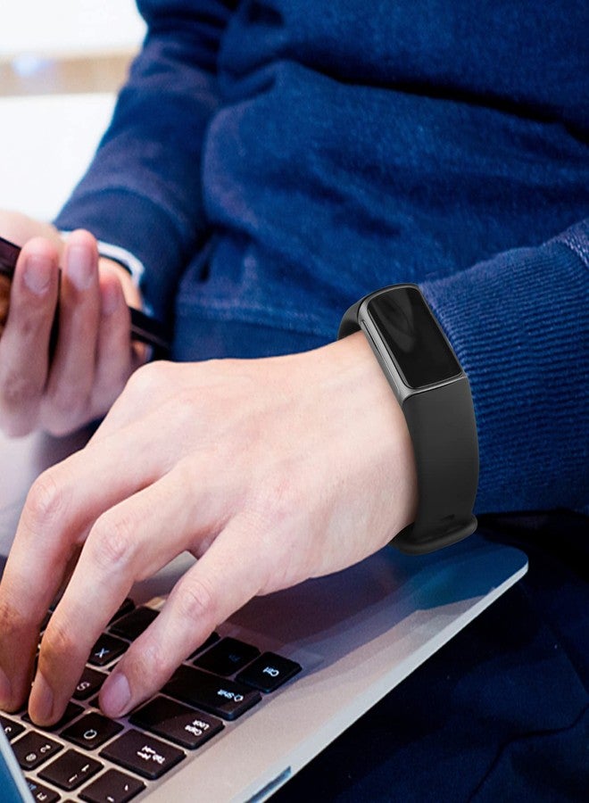 اي كي مجموعة من 3 أساور رياضية متوافقة مع Fitbit Charge 5 و 6، أساور معصم كلاسيكية ناعمة لتتبع اللياقة البدنية Fitbit Charge 5/6 (كبير، أسود/أزرق رمادي/أبيض) - Image 4