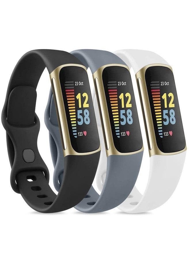 اي كي مجموعة من 3 أساور رياضية متوافقة مع Fitbit Charge 5 و 6، أساور معصم كلاسيكية ناعمة لتتبع اللياقة البدنية Fitbit Charge 5/6 (كبير، أسود/أزرق رمادي/أبيض) - Image 1