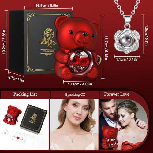 FuBegi Romantic Rose Bear Teddy with Preserved Rose for Mother's Day, Bear Gifts for Wife, Rose Bear Gift Box Set Valentine's Day Decor Gift for Her Women, Valentine's Day Weddings, Red - Image 3