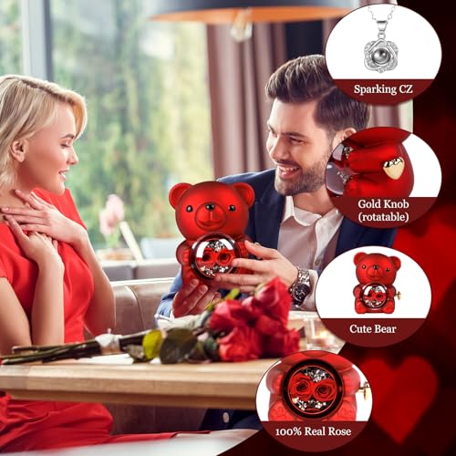 FuBegi Romantic Rose Bear Teddy with Preserved Rose for Mother's Day, Bear Gifts for Wife, Rose Bear Gift Box Set Valentine's Day Decor Gift for Her Women, Valentine's Day Weddings, Red - Image 4