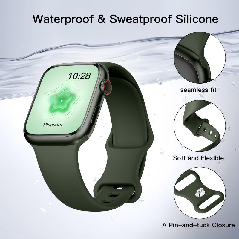 SuperNaNa Sport Silicone Band Compatible with Apple Watch Bands 40mm 38mm 41mm 44mm 45mm 42mm 49mm Women Men,Soft Wristband Waterproof Replacement Sport Strap for iWatch Bands Series 9 8 7 6 5 4 3 2 1 SE Ultra - Image 2