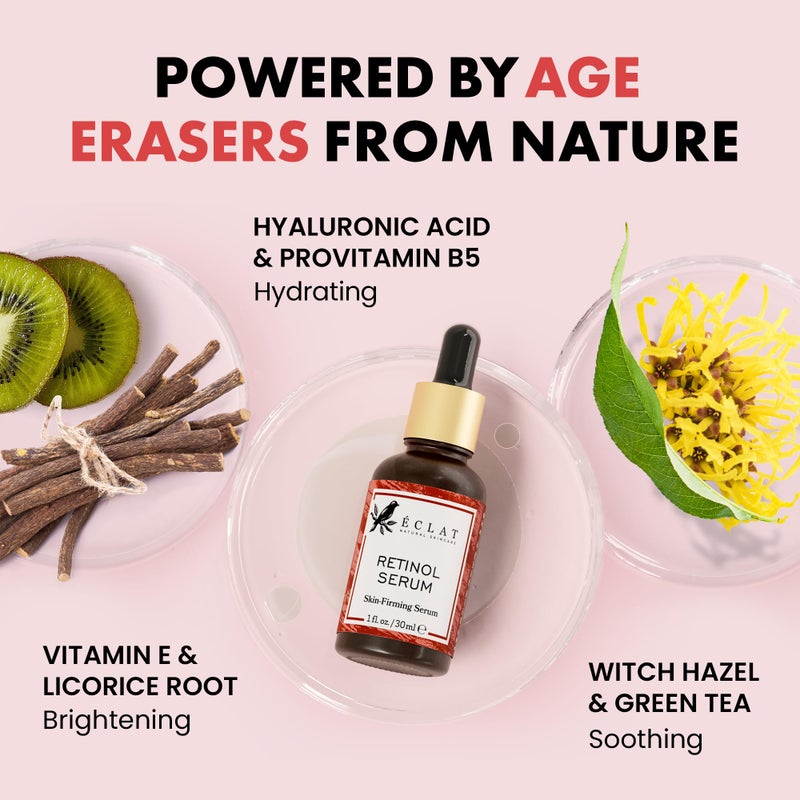 Eclat Skincare Renewing Retinol Serum for Face - Anti Aging Serum with Hyaluronic Acid & Aloe Vera - Hydrates and Improves the Signs of Aging (Fine Lines, Wrinkles & Dark Spots) 1 Fl Oz - Image 2