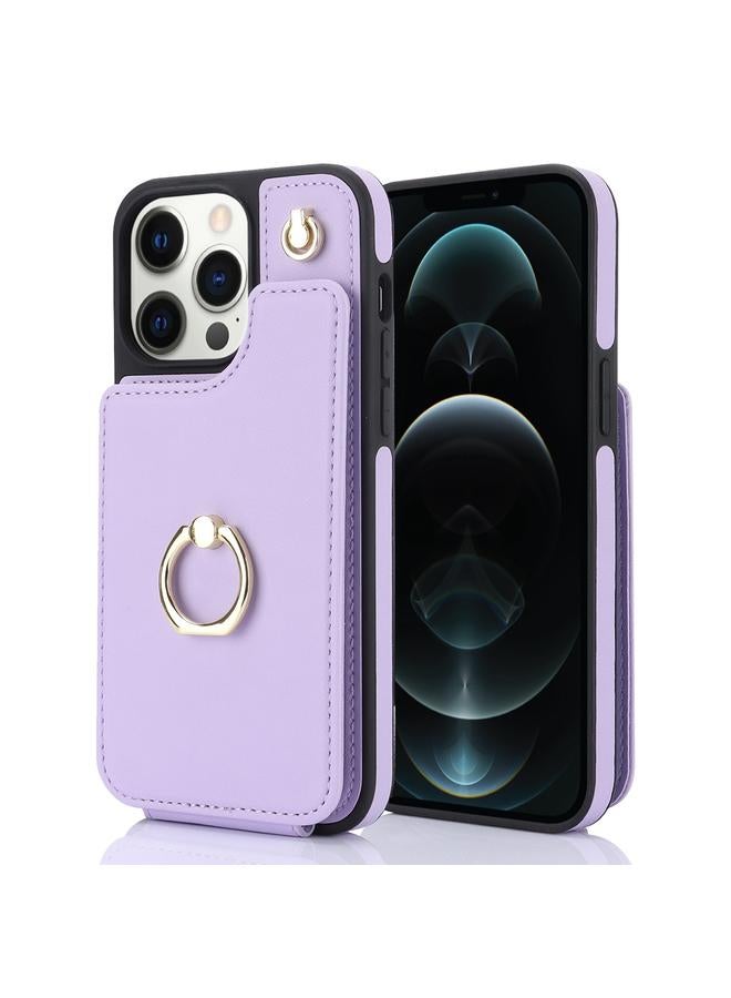 اس-توب جراب هاتف iPhone 12 Pro Max YM005 بملمس الجلد وحقيبة بطاقات مع حبل طويل - Image 1