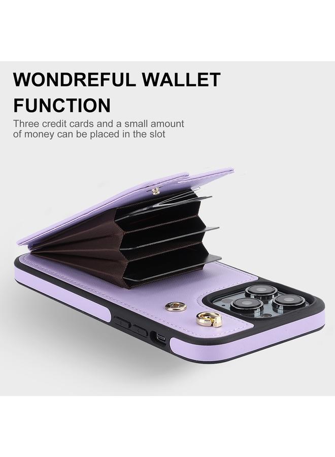 اس-توب جراب هاتف iPhone 12 Pro Max YM005 بملمس الجلد وحقيبة بطاقات مع حبل طويل - Image 3