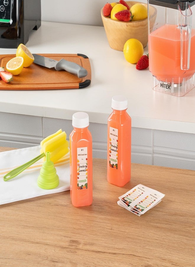 Restaurantware Bottle Tek 12 Ounce Juice Bottles For Juicing, 10 Square Bottles With Caps - Includes 10 Labels, 1 Brush, And 1 Funnel, Clear Plastic Empty Juice Containers, For Smoothies - Restaurantware - Image 4