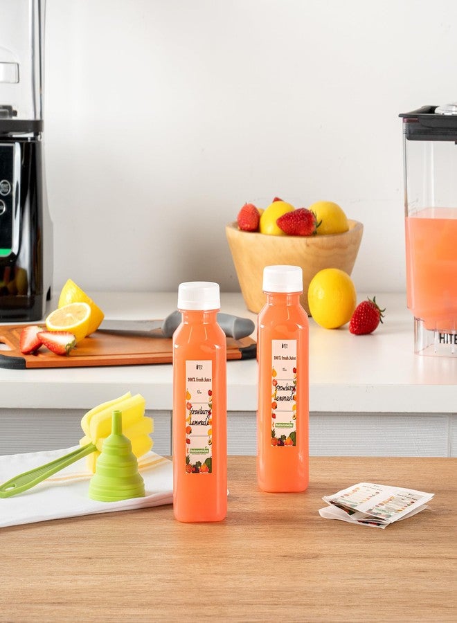 Restaurantware Bottle Tek 12 Ounce Juice Bottles For Juicing, 10 Square Bottles With Caps - Includes 10 Labels, 1 Brush, And 1 Funnel, Clear Plastic Empty Juice Containers, For Smoothies - Restaurantware - Image 3