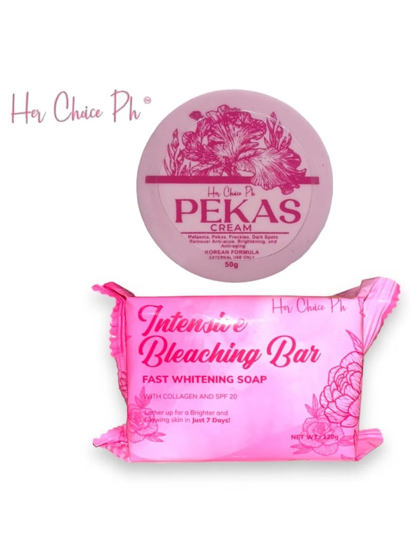 Her Choice Ph Intensive Whitening Soap 120 grams &  Pekas Remover Cream To Reduce Melasma Freckles and Dark Spots 50 grams - Image 1