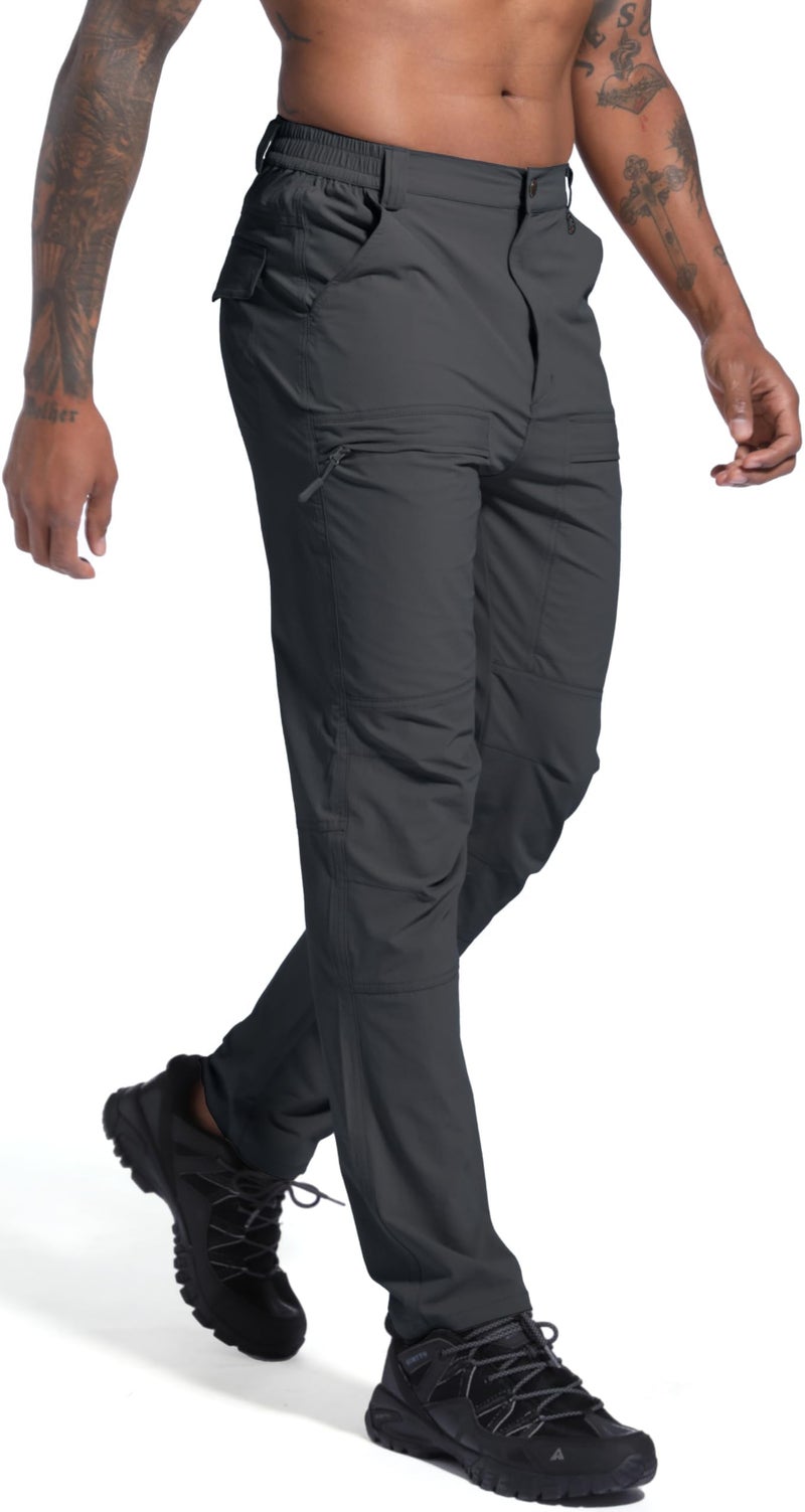 LINLANG EN Men's Lightweight Hiking Cargo Pants Waterproof Quick Dry Travel Fishing Climbing Work Outdoor Pants Dark Grey - Image 1