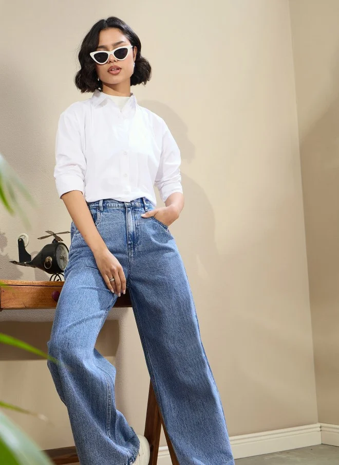 SASSAFRAS Light Fade High-Rise Straight Fit Jeans for Women