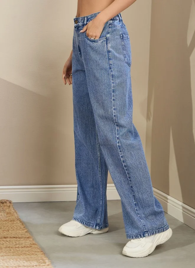 SASSAFRAS Light Fade High-Rise Straight Fit Jeans for Women