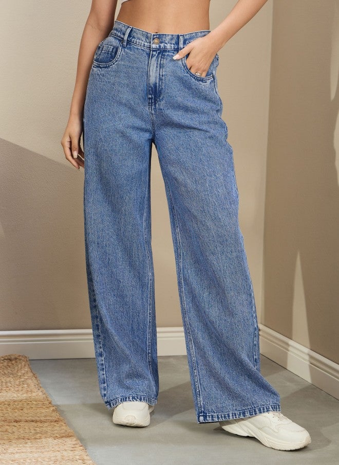 SASSAFRAS Light Fade High-Rise Straight Fit Jeans for Women - Image 1