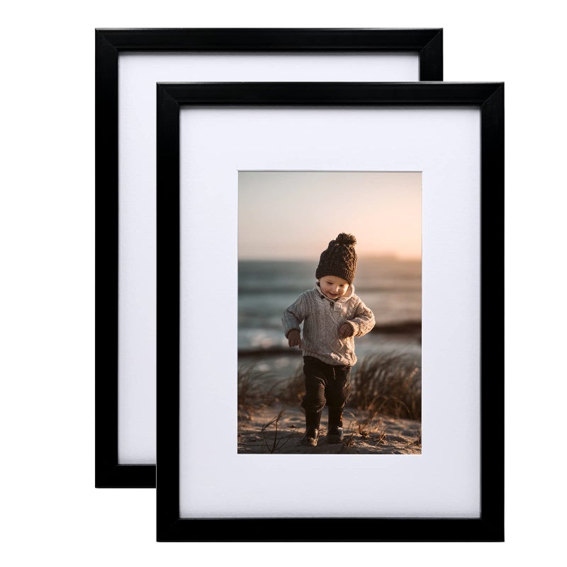 KINLINK A4 Picture Frames Black  Photo Frames with Real Glass for Picture 6x8 with Mat or A4 without Mat  Composite Wood Picture Frames for Table Top and Wall Mounting  Set of 2