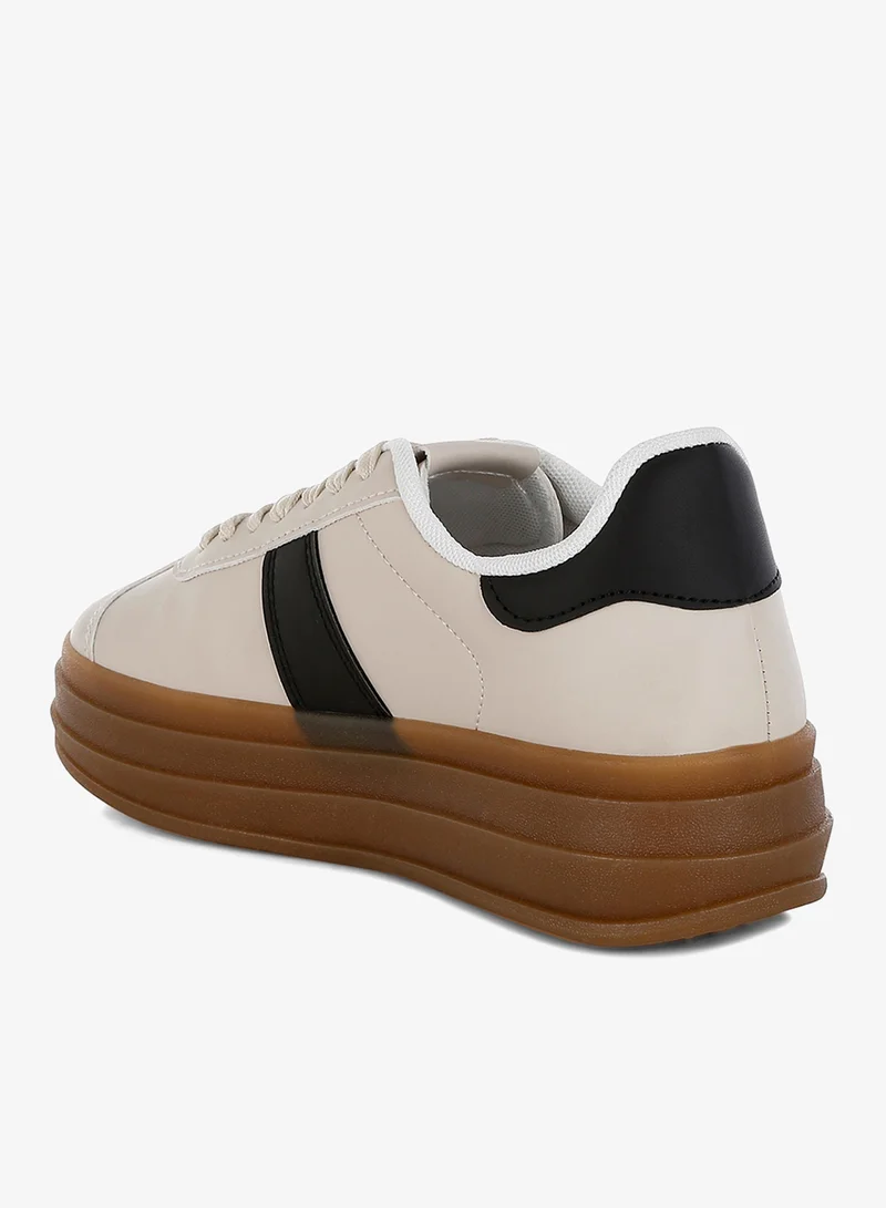 London Rag Off White Faux Leather Lace-Up Sneakers in Off White for Women | Best Price UAE