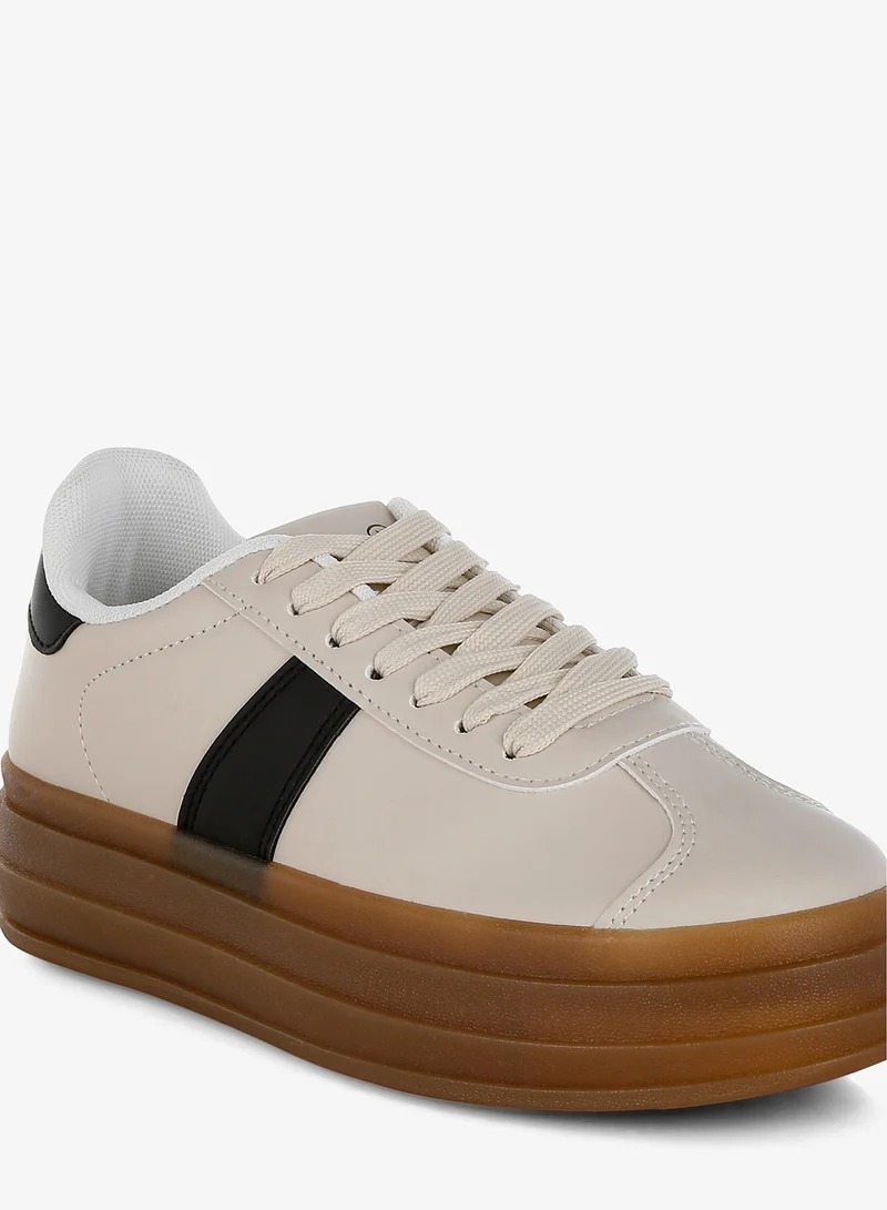 London Rag Off White Faux Leather Lace-Up Sneakers in Off White for Women | Best Price UAE