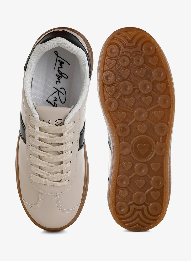 London Rag Off White Faux Leather Lace-Up Sneakers in Off White for Women | Best Price UAE
