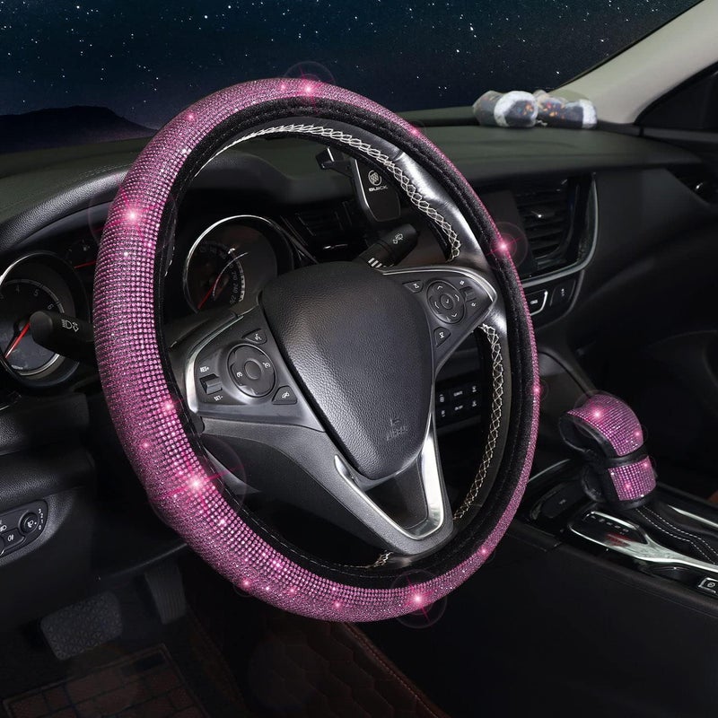 ToBeQueen Bling Pink Steering Wheel Cover Set - Image 2