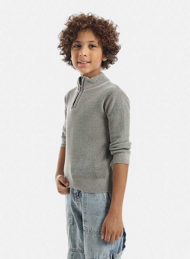 Velvet Zipper Closure High Collar Olive Pullover_Olive