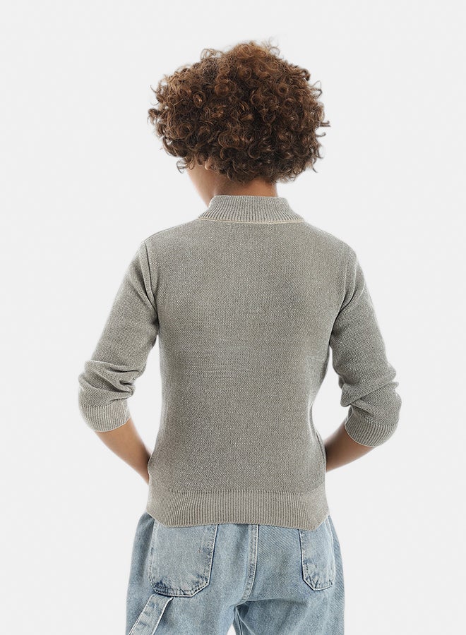 Velvet Zipper Closure High Collar Olive Pullover_Olive