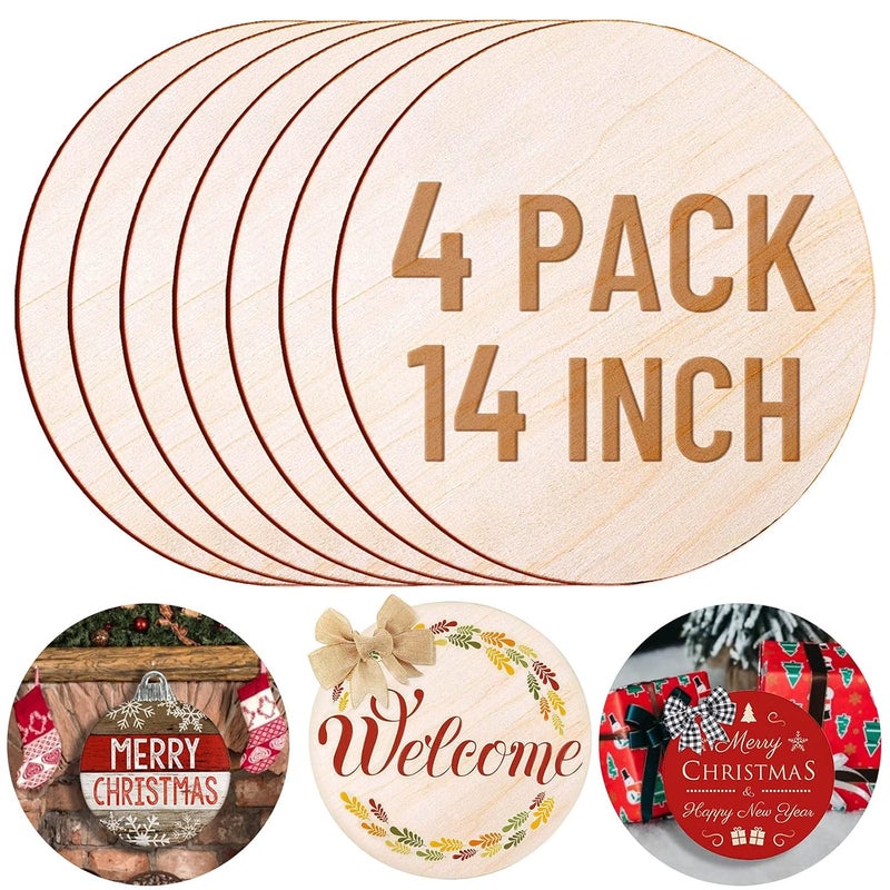 4 Pack 14 Inch Wood Circles for Crafts Acejoz Round Wood Plywood Circles Unfinished Wood for Craft Wood Discs for Door Hanger Wood Burning Painting and Christmas Decorations