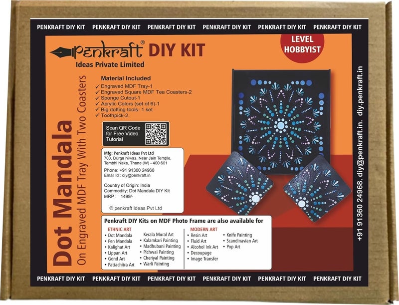 Penkraft Dot Mandala on Engraved MDF Tray with Tea Coasters Hobbyist Level DIY Kit Free Video Tutorial - Image 1