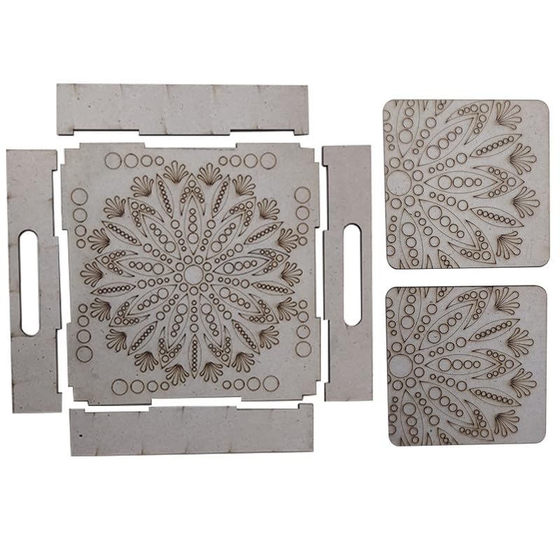Penkraft Dot Mandala on Engraved MDF Tray with Tea Coasters Hobbyist Level DIY Kit Free Video Tutorial - Image 3
