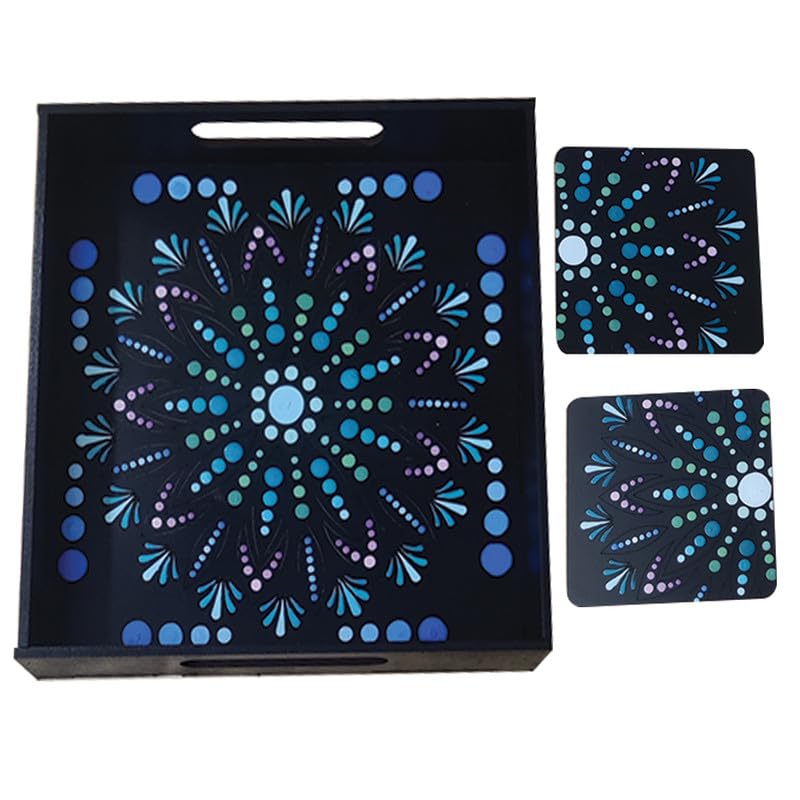 Penkraft Dot Mandala on Engraved MDF Tray with Tea Coasters Hobbyist Level DIY Kit Free Video Tutorial - Image 5