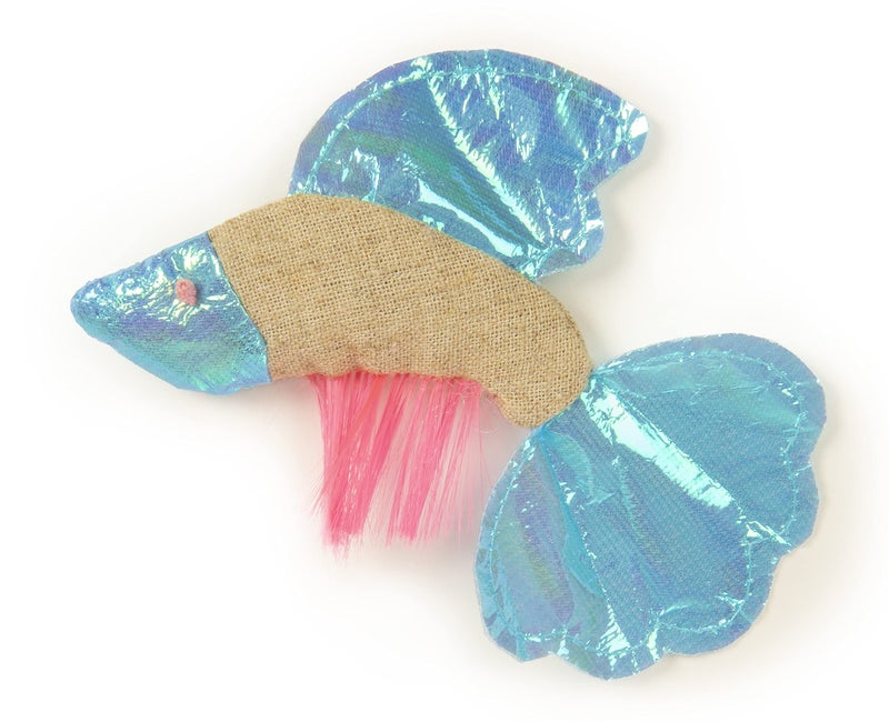 Petlinks Batty Beta Fish Crinkle Catnip Cat Toy - Tan/Blue, One Size - Image 1