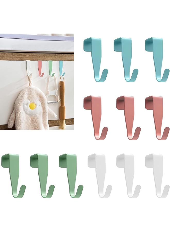 promass 12Pcs Over The Door Hooks 4Color, Small Over Cupboards Hook for Hanging, Over Kitchen Cabinet Single Hooks for Bedroom, Bathroom, Wardrobe - Pink, White, Blue, Green - Image 1