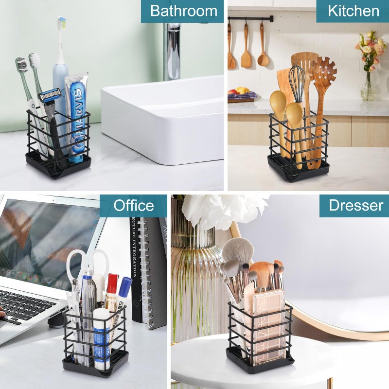 Chintu Toothbrush Holders for Bathrooms, Stainless Steel Bathroom Toothbrush Holder Kids Electric Tooth Brushing Holder Stand and Toothpaste Holder for Bathroom Accessories Organizer with Tray, Black (Small) - Image 5