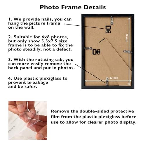 JCJMY 6x8 Picture Frame Set of 2 Black for Wall Hanging or Tabletop- Wall Mounting Horizontally or Vertically, 6 x 8 Wall Gallery Poster Photo Frames for 6 by 8 Photo,2 Pack, Black - Image 4