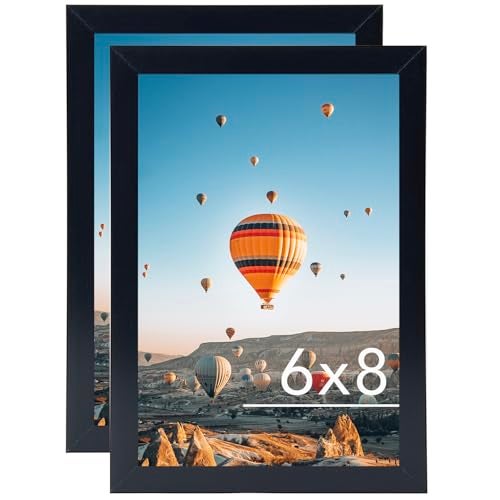 JCJMY 6x8 Picture Frame Set of 2 Black for Wall Hanging or Tabletop- Wall Mounting Horizontally or Vertically, 6 x 8 Wall Gallery Poster Photo Frames for 6 by 8 Photo,2 Pack, Black - Image 1