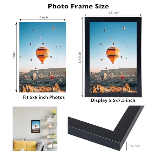 JCJMY 6x8 Picture Frame Set of 2 Black for Wall Hanging or Tabletop- Wall Mounting Horizontally or Vertically, 6 x 8 Wall Gallery Poster Photo Frames for 6 by 8 Photo,2 Pack, Black - Image 3
