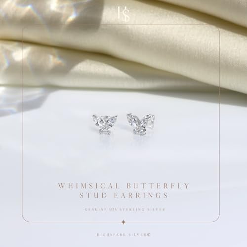 HighSpark Womens 925 Silver Classic Butterfly Solitaire Stud Earrings | 92.5 Sterling Silver And Diamond Like Brilliance Sparkling Zirconia | Lovely Gift - Classic Butterfly - Image 3