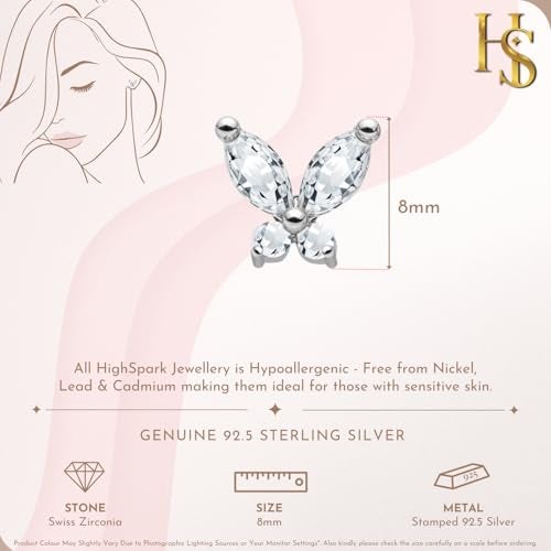 HighSpark Womens 925 Silver Classic Butterfly Solitaire Stud Earrings | 92.5 Sterling Silver And Diamond Like Brilliance Sparkling Zirconia | Lovely Gift - Classic Butterfly - Image 2
