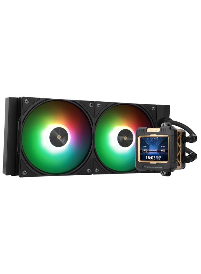 Thermalright مبرد سائل لسي بي يو Thermalright FW 240 Black ARGB-240mm AIO، شاشة IPS LCD بدقة 320 * 240، ل AM4/AM5، Intel LGA1700/1851، "شاشة 2.4 بوصة" للصور ومروحتين - أسود ARGB - Image 1