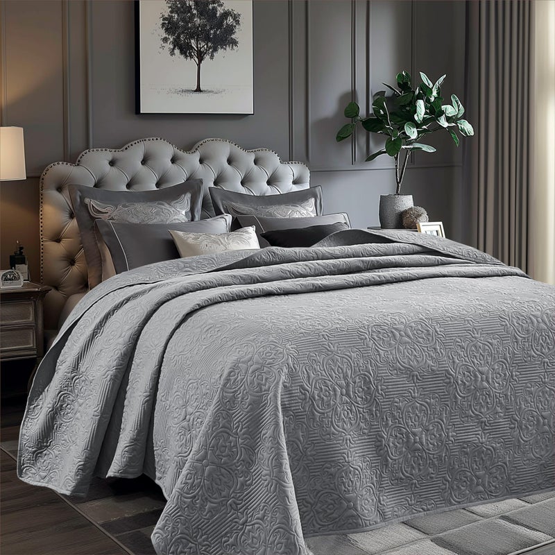 Sophia & William Sophia  William Bed Quilt Bedspread Coverlet  Reversible Lightweight  Queen Size Iron Grey 