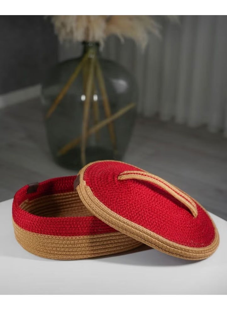 BDZ Deri Bdz Leather Jute Wicker Basket Oval Covered Organizer - Image 1