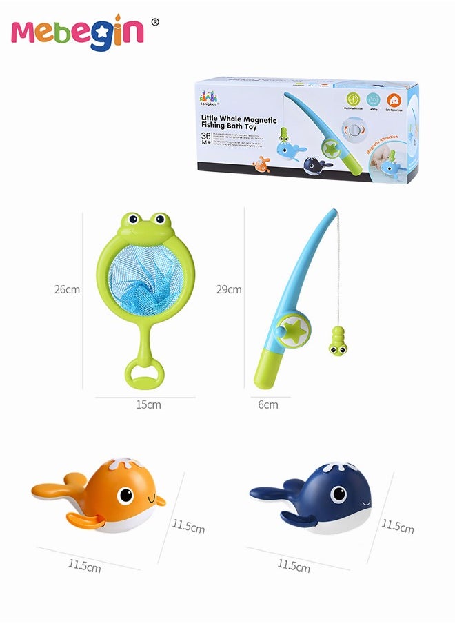 MEBEGIN - 4PCS Magnetic Bath Fishing Set, Fun Fishing Game with 2 Clockwork Whales, Floating Pool Bathtub Toys, Water Tub Toys Set with Fishing Net and Rod, Creative Bath Toy for Babies - Image 1