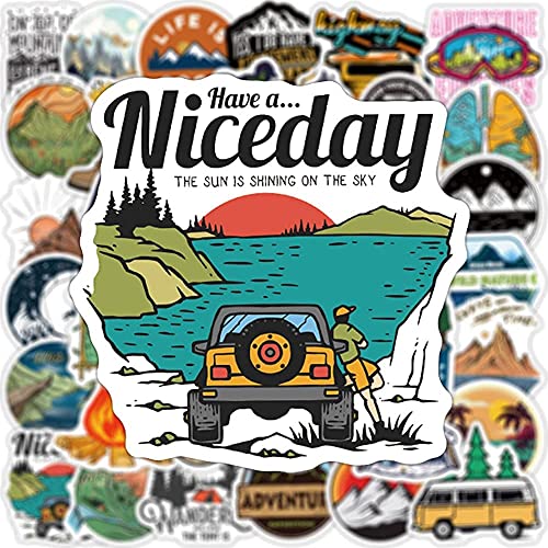 iDream Camping Landscape Adventure Stickers (3-8 cm) – Waterproof Vinyl for Laptop, Desk, Skateboard, Luggage, Guitar, Toy, Furniture, DIY Scrapbooking – (Set of 100) Travel & Climbing Designs - Image 4