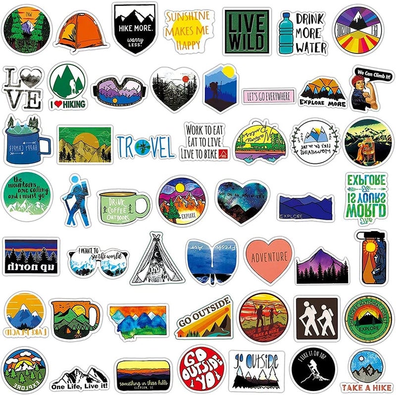 iDream Camping Landscape Adventure Stickers (3-8 cm) – Waterproof Vinyl for Laptop, Desk, Skateboard, Luggage, Guitar, Toy, Furniture, DIY Scrapbooking – (Set of 100) Travel & Climbing Designs - Image 3