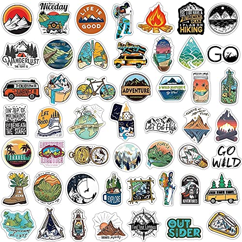 iDream Camping Landscape Adventure Stickers (3-8 cm) – Waterproof Vinyl for Laptop, Desk, Skateboard, Luggage, Guitar, Toy, Furniture, DIY Scrapbooking – (Set of 100) Travel & Climbing Designs - Image 2